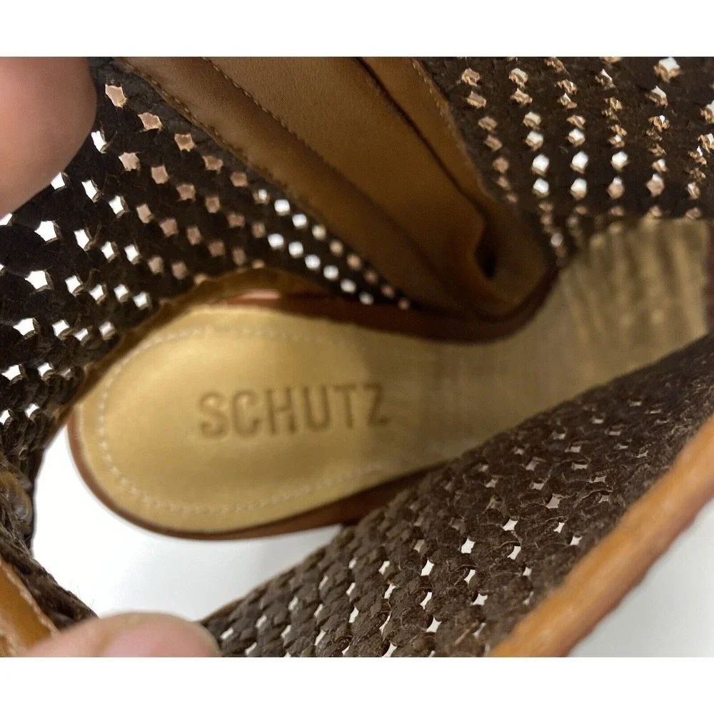 Schutz Anacris Women's Saddle Casual Peep‎ Toe Woven Bootie - Size 9B
